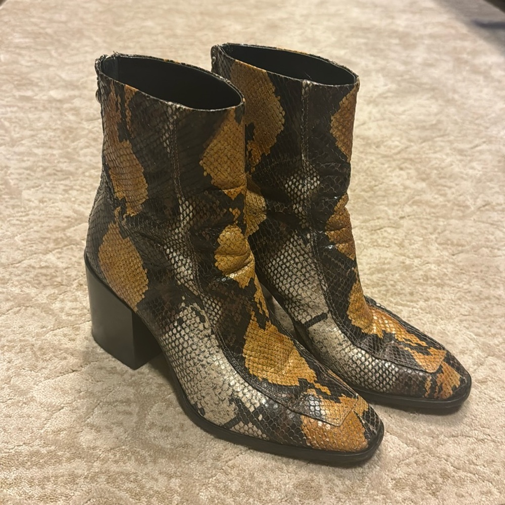 Aeyde ESSEX ankle snake skin stamped boots.